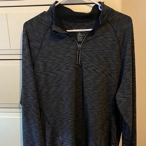 Idealogy 1/4 zip gray / black top.  Thumb holes for thumbs at cuffs.